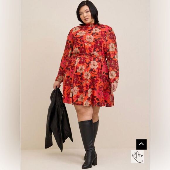 Torrid Mini Clip Dot Blouson Sleeve Dress Orange Floral Print 3x - Picture 15 of 15